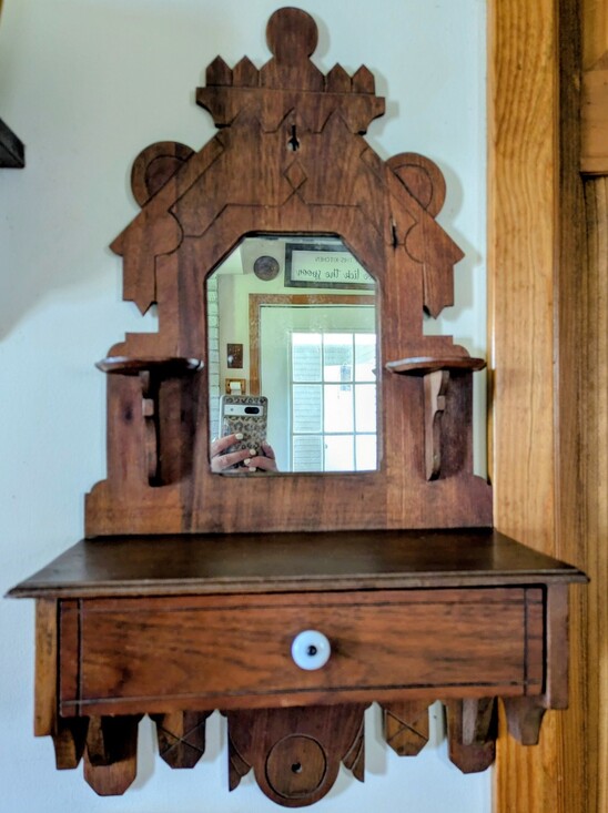 Antique Other - Antique Eastlake Victorian Walnut Wall Mirror Shaving Stand Comb Case